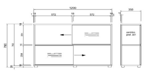 Libreria bassa ad ante scorrevoli in melaminico per ufficio cm. 120x35x79h