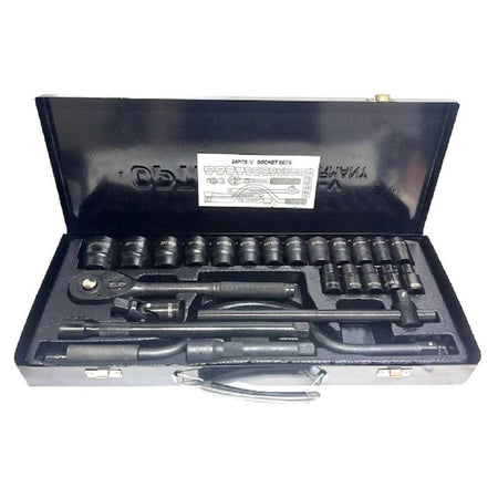 Set Chiavi A Bussola 24 Pezzi Con Cricchetto Reversibile 1/2'' Prolunghe Valigia