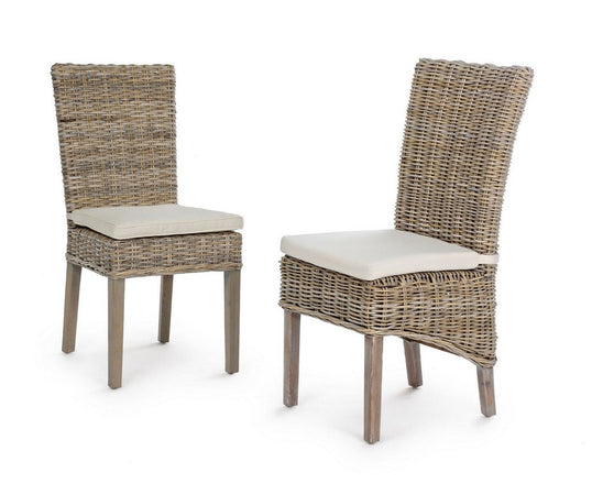 Poltrona "Luzia" con struttura in mogano, intreccio in kubu, cuscino sfoderabile