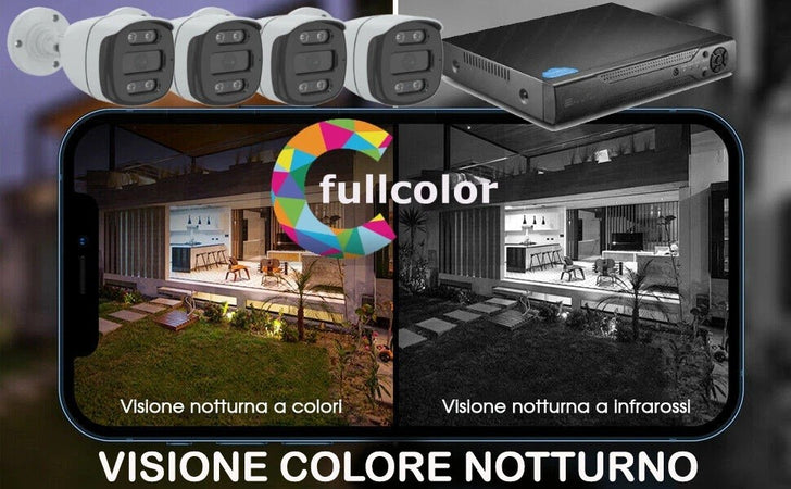 KIT VIDEOSORVEGLIANZA HD 4 CANALI TELECAMERE IP Network POE 6 MPX FULL COLOR NVR