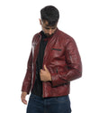 U05 - Biker Uomo Bordeaux in vera pelle