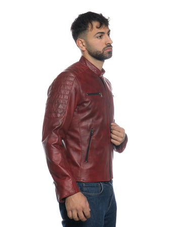 U05 - Biker Uomo Bordeaux in vera pelle