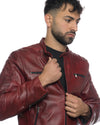 U05 - Biker Uomo Bordeaux in vera pelle