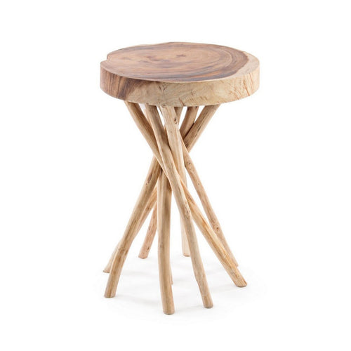 Tavolino Solidad gambe con rami di teak e piano in legno mungur per arredamento