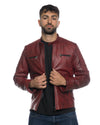 U05 - Biker Uomo Bordeaux in vera pelle