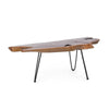 Tavolino Adanya gambe in acciaio e piano in radici di teak per arredamento