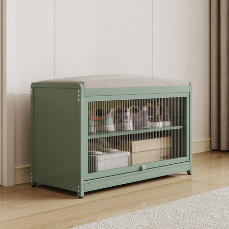 Scarpiera Panca in Metallo con Seduta e Anta Porta Scarpe Salvaspazio 2 Ripiani Verde