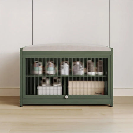 Scarpiera Panca in Metallo con Seduta e Anta Porta Scarpe Salvaspazio 2 Ripiani Verde