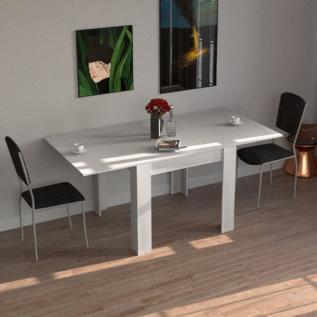 Tavolo da Pranzo Quadrato 90x90cm Allungabile a 180cm Apertura a Libro Bianco