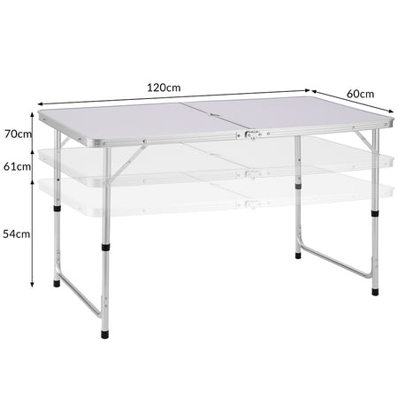Tavolo PicNic Campeggio Alluminio 120x60 H70cm Pieghevole in Valigetta 3 altezze