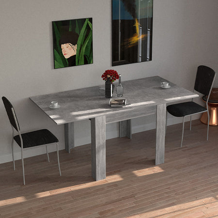 Tavolo da Pranzo Quadrato 90x90cm Allungabile a 180cm Apertura a Libro Cemento