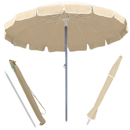 Ombrellone Mare Spiaggia Giardino 220cm Alluminio 16 Stecche con Custodia Air Vent Beige