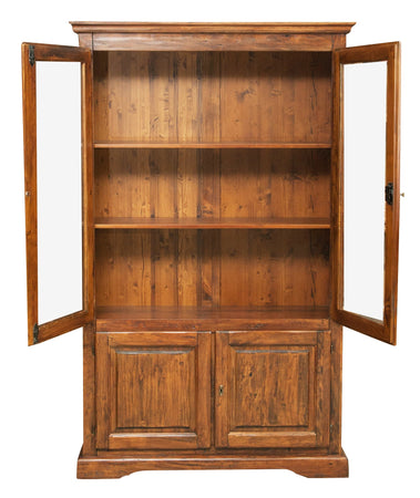 Biscottini Vetrina Country in legno massello di tiglio finitura noce L120xPR37xH197 cm. Made in Italy