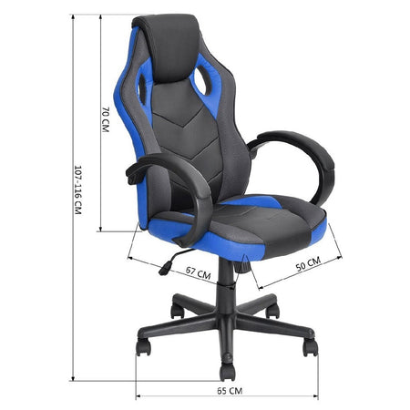 Sedia Gaming Poltrona Ufficio Direzionale 5Ruote Girevoli Sportiva Racer Nero Blu