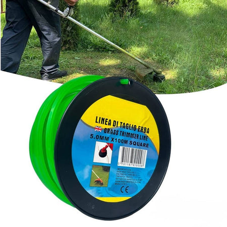 Filo Per Decespugliatore Quadrato 5 Mm Bobina 100mt Taglaerba Cavo Matassa Verde