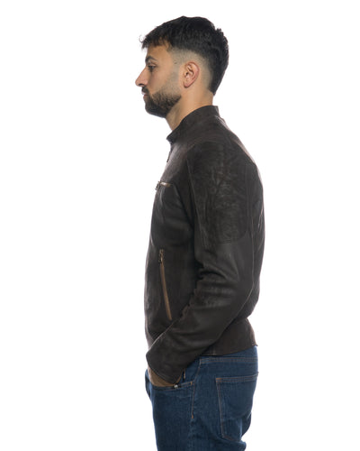 U05 - Biker Uomo Nabuk Effetto Graffiato in vera pelle