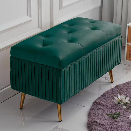 Pouf Contenitore Panca Velluto Rettangolare 80x40x45 cm Seduta Imbottita Verde