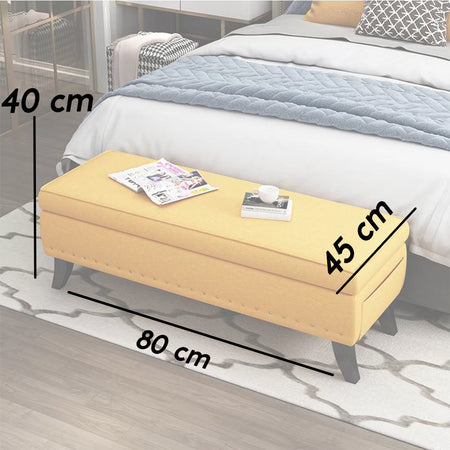 Pouf Contenitore Grande in Lino con Seduta Morbida Panca Salvaspazio 80x45x40cm Ocra