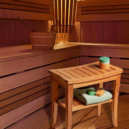 Sgabello da Bagno in bambu Naturale con Panca Ripiano Portaoggetti bamboo