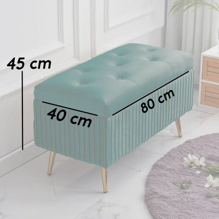 Pouf Contenitore Panca Velluto Rettangolare 80x40x45 cm Seduta Imbottita Verde