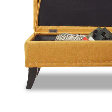 Pouf Contenitore Grande in Lino con Seduta Morbida Panca Salvaspazio 80x45x40cm Ocra