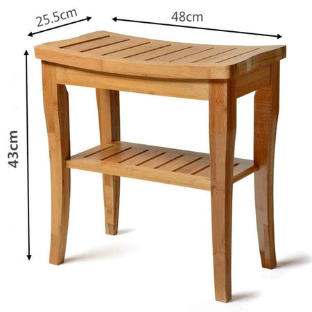 Sgabello da Bagno in bambu Naturale con Panca Ripiano Portaoggetti bamboo