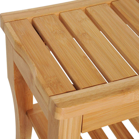 Sgabello da Bagno in bambu Naturale con Panca Ripiano Portaoggetti bamboo