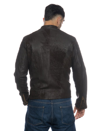 U05 - Biker Uomo Nabuk Effetto Graffiato in vera pelle
