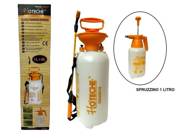 Pompa Irroratrice A Pressione 8 Litri + Spruzzino Vaporizzatore Manuale 1 Litro