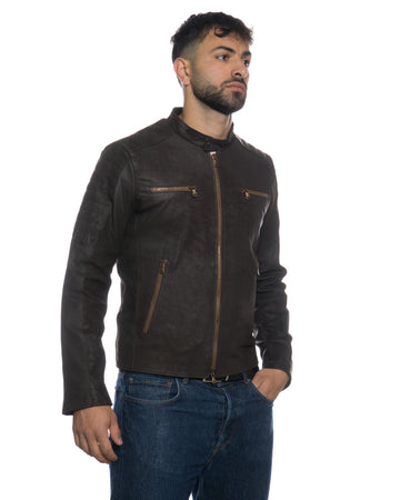 U05 - Biker Uomo Nabuk Effetto Graffiato in vera pelle
