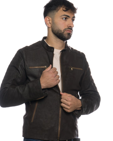 U05 - Biker Uomo Nabuk Effetto Graffiato in vera pelle