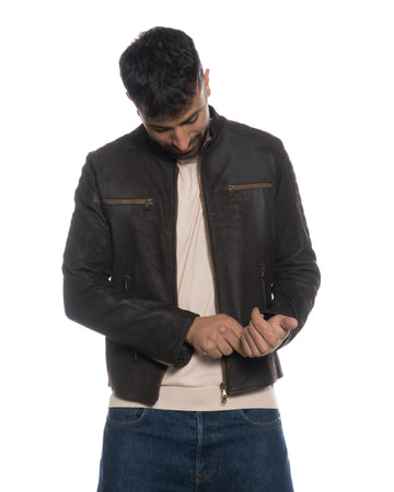 U05 - Biker Uomo Nabuk Effetto Graffiato in vera pelle