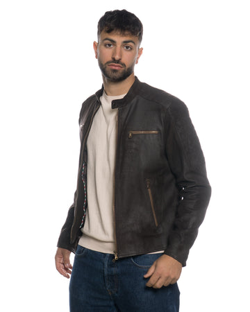 U05 - Biker Uomo Nabuk Effetto Graffiato in vera pelle