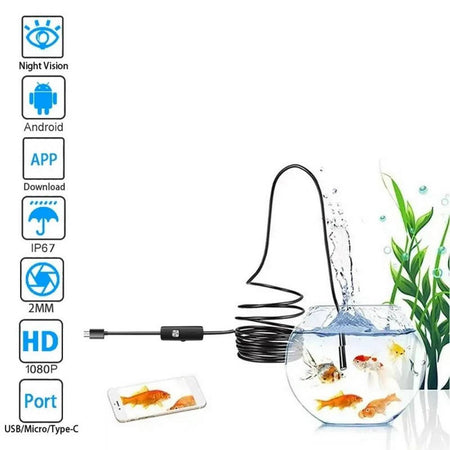 Telecamera Endoscopica 5 Mt Type-c Usb Mini Usb F Flessibile Impermeabile 6 Led