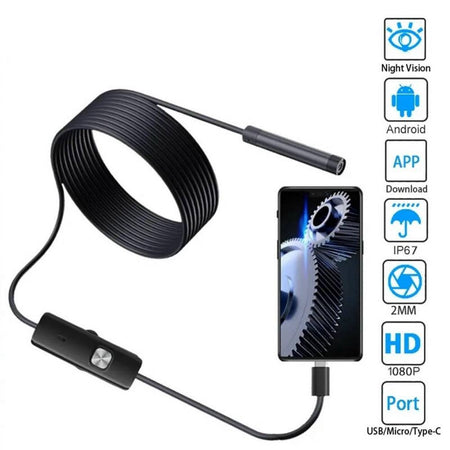Telecamera Endoscopica 5 Mt Type-c Usb Mini Usb F Flessibile Impermeabile 6 Led