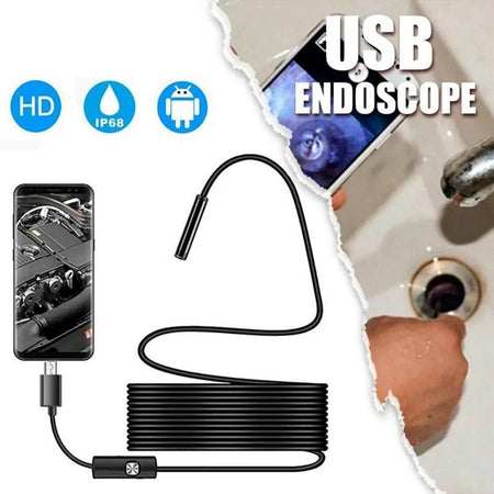 Telecamera Endoscopica 5 Mt Type-c Usb Mini Usb F Flessibile Impermeabile 6 Led