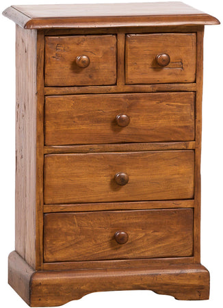 Biscottini Biscottini Comodino Country 5 Cassetti Legno Tiglio Noce 51x30x74 Arredo Italy