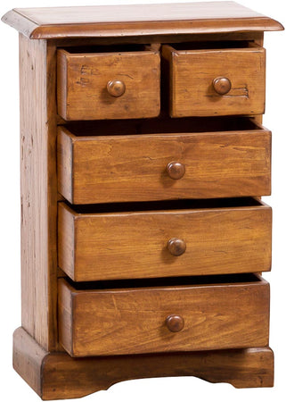 Biscottini Biscottini Comodino Country 5 Cassetti Legno Tiglio Noce 51x30x74 Arredo Italy