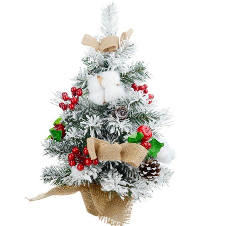 Albero Di Natale Effetto Innevato Dim. 60 Cm Con Decori Pigne Fiocchetti Neve