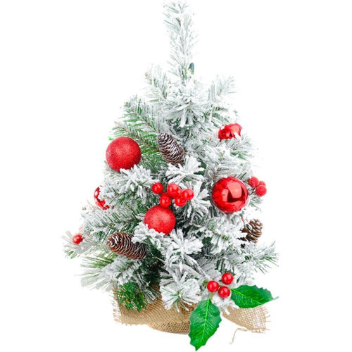 Albero Di Natale Effetto Innevato Dim. 60 Cm Con Decori Rossi Pigne Neve