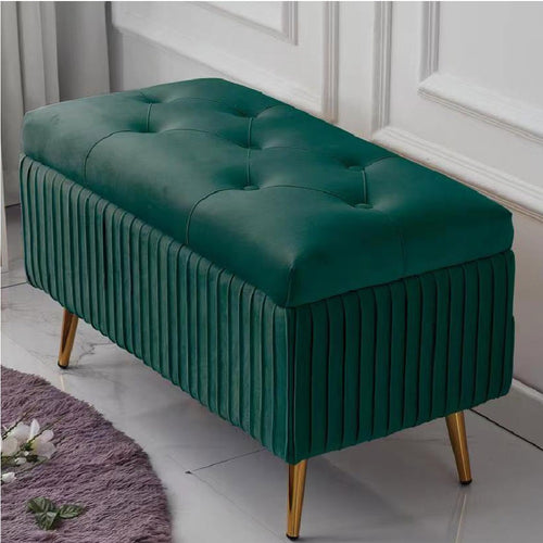 Pouf Contenitore Panca Velluto Rettangolare 80x40x45 cm Seduta Imbottita Verde