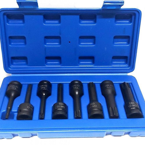 Set 8 Pezzi Chiavi Bussole Torx Attacco 1/2 T30 T80 A Impatto Lunghe 78 Mm