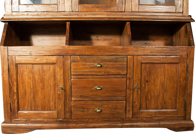 Biscottini Libreria Country Biscottini 172x50x226 legno tiglio noce 3 vetrine 3 cassetti