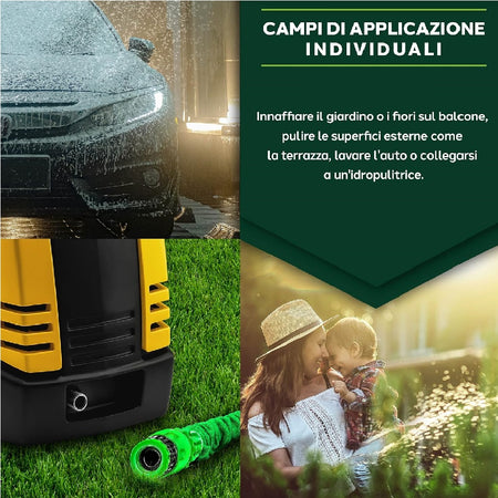 Tubo da Giardino Estensibile Salvaspazio 7.5 a 22.5 MT Flessibile con Pistola 7 Funzioni