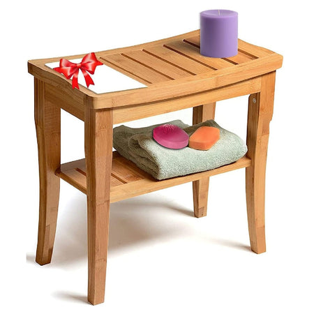 Sgabello da Bagno in bambu Naturale con Panca Ripiano Portaoggetti bamboo