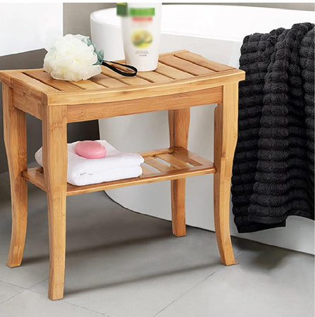 Sgabello da Bagno in bambu Naturale con Panca Ripiano Portaoggetti bamboo