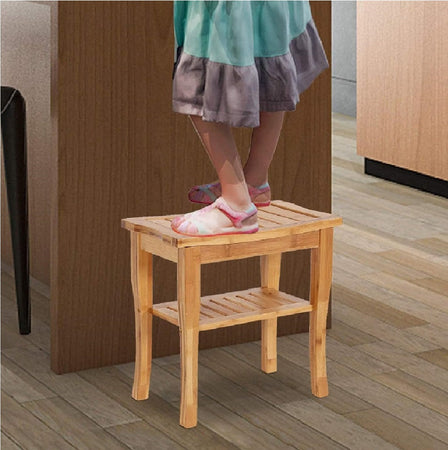 Sgabello da Bagno in bambu Naturale con Panca Ripiano Portaoggetti bamboo