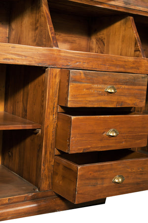 Biscottini Libreria Country Biscottini 172x50x226 legno tiglio noce 3 vetrine 3 cassetti