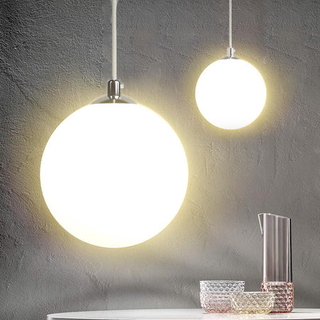 Lampadario Sospensione Moderno Vetro Sfera 50cm Design E27 Bianco Opaco Cromo