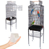 Voliera Gabbia per Uccelli Pappagalli Nera Tetto Apribile 4ruote 46x35x148cm